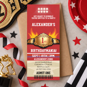 Wrestling Ticket 1st Birthday Party Invitation