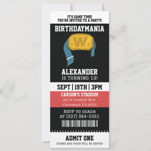 Wrestling Ticket Birthday Party Invitation