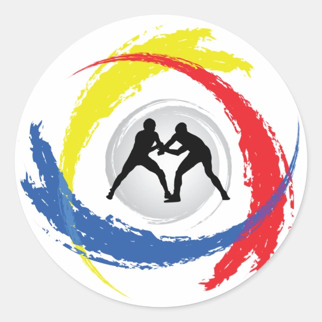 Wrestling Tricolor Emblem Classic Round Sticker (Front)