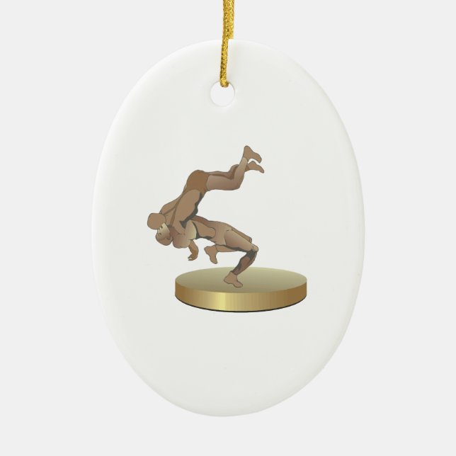 Wrestling Trophy Ceramic Tree Decoration (Front)