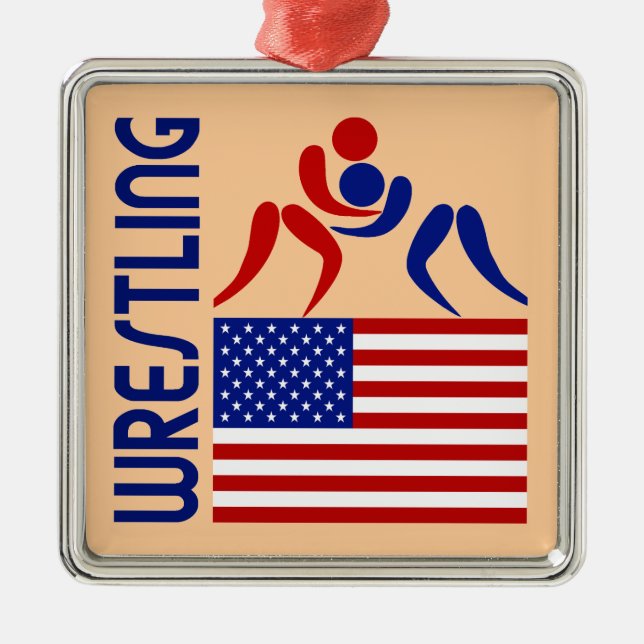 Wrestling United States Metal Tree Decoration (Front)