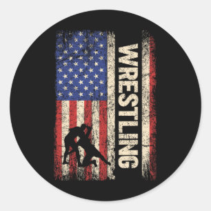 Wrestling Usa American Flag Shirt Wrestle 4th Of J Classic Round Sticker