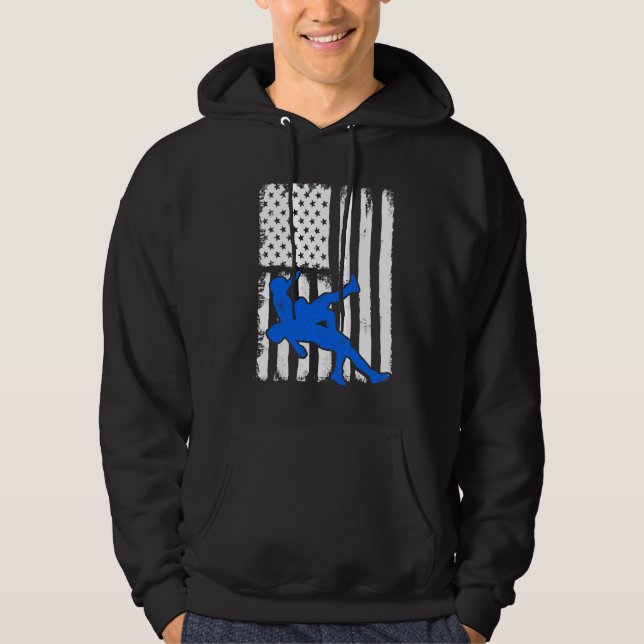 Wrestling Usa Flag Blue Gift Light Hoodie (Front)