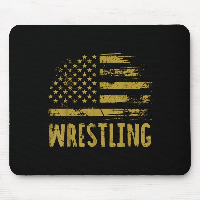 Wrestling Usa Flag Wrestler Patriotic Men Boys Kid Mouse Mat (Front)