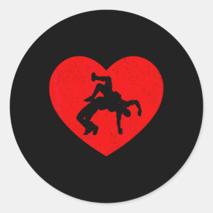 Wrestling Valentine Heart Shape Wrestling Lovers Classic Round Sticker