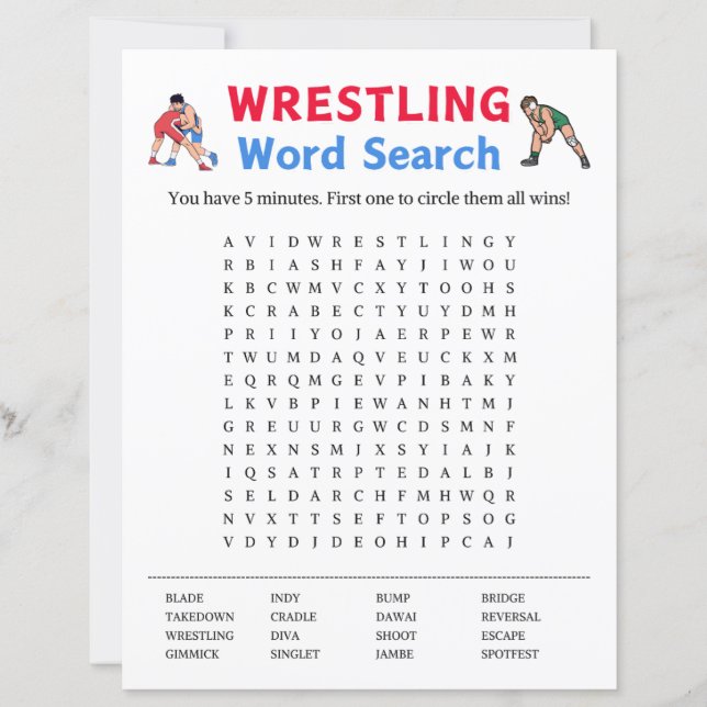 Wrestling Word Search Game (Front)
