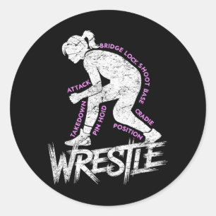 Wrestling Wrestler Girl Martial Arts MMA Combat Classic Round Sticker