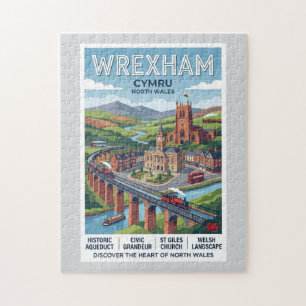 Wrexham Cymru Retro Travel Poster Jigsaw Puzzle