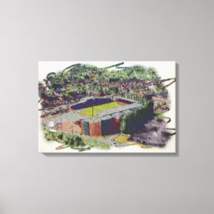 Wrexham Stadium Architecture Watercolour Art Canvas Print