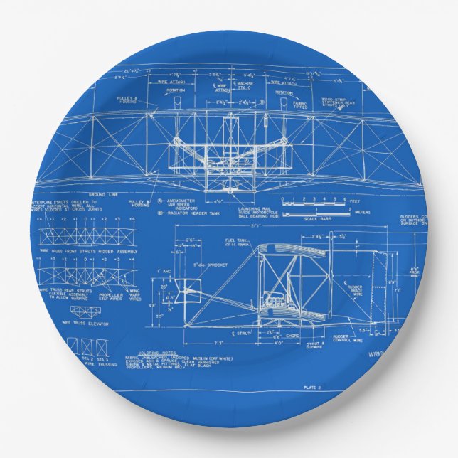Wright Bros. "Flyer" Blueprint 1903 Paper Plate (Front)