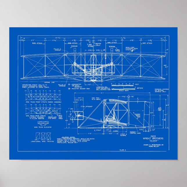 Wright Bros. "Flyer" Blueprint 1903 Poster (Front)