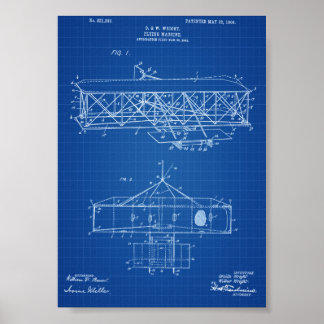 Wright Brothers Aeroplane Patent - Blueprint Poster