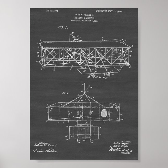 Wright Brothers Airplane Patent - Chalkboard Poster (Front)