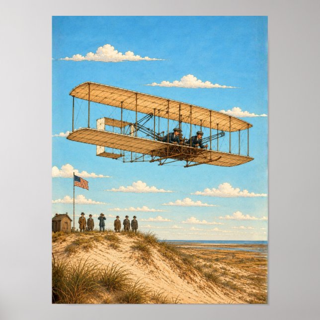 Wright Brothers Flyer Over Kitty Hawk Poster (Front)