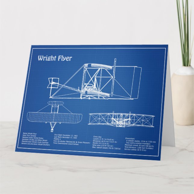 Wright Flyer- Aeroplane Blueprint Drawing Plans AD Thank You Card (Front)