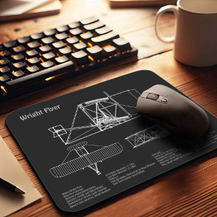 Wright Flyer- Aeroplane Blueprint Drawing Plans PD Mouse Mat