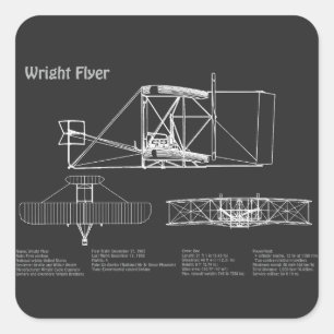 Wright Flyer- Aeroplane Blueprint Drawing Plans PD Square Sticker