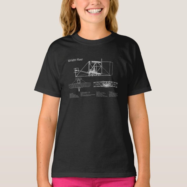 Wright Flyer- Aeroplane Blueprint Drawing Plans PD T-Shirt (Front)