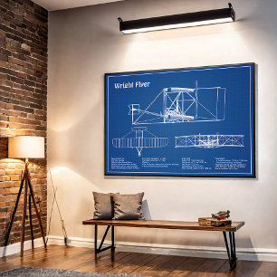 Wright Flyer- Airplane Blueprint Drawing Plans AD Poster