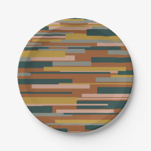 Wright Midcentury Modern Geometric Pattern Rust Paper Plate