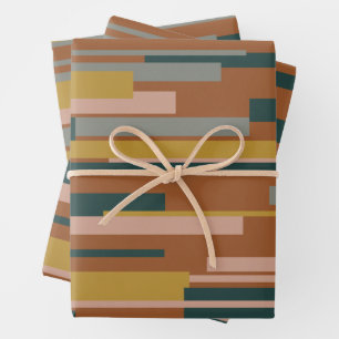 Wright Midcentury Modern Geometric Pattern Rust Wrapping Paper Sheet