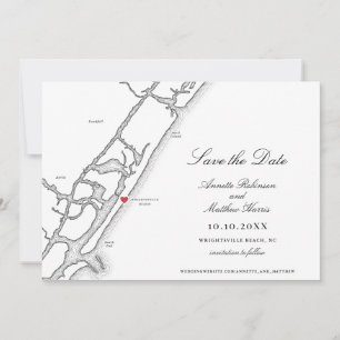 Wrightsville Beach NC Map Black and White Wedding Save The Date