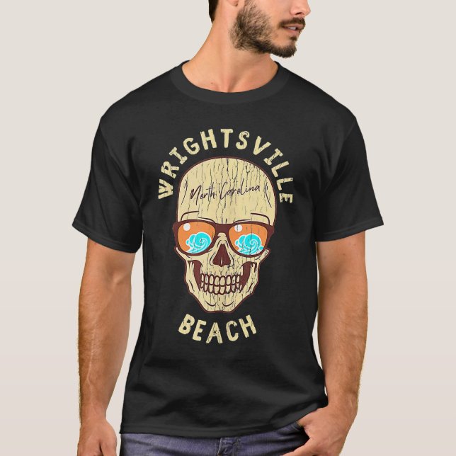 Wrightsville Beach NC Summertime Skull Sunglasses T-Shirt (Front)