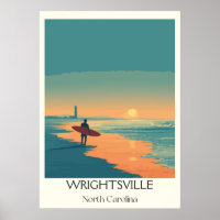 Wrightsville Beach NC Vintage Surfer Beach Sunset