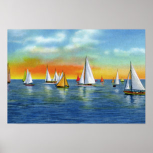Wrightsville Beach North Carolina Sailing at Sunse Poster