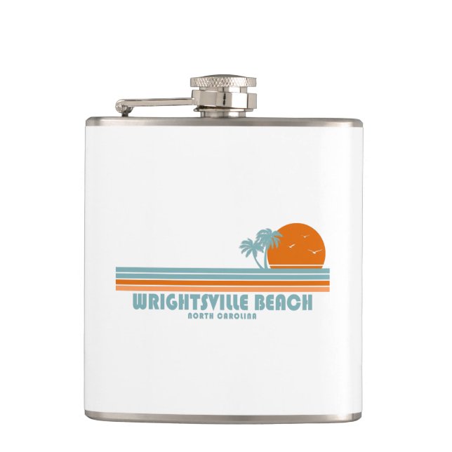 Wrightsville Beach North Carolina Sun Palm Trees Hip Flask (Front)