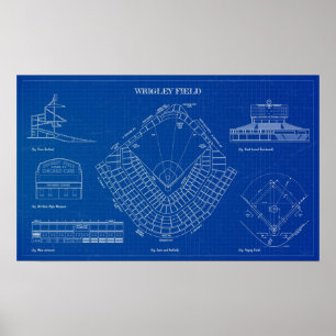 Wrigley Field Blueprint Poster