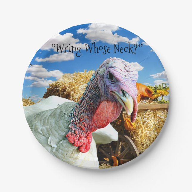 “Wring Whose Neck?” Thanksgiving Holiday Paper Plate (Front)
