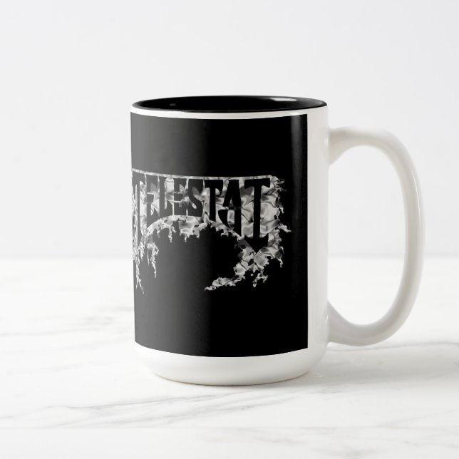 wrinkled chrome Telestai logo Two-Tone Coffee Mug (Right)