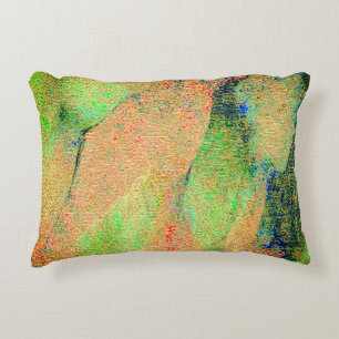 Wrinkled leather style and green orange worn paint decorative cushion