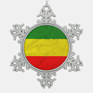 Wrinkled Rastafarian Flag Snowflake Pewter Christmas Ornament