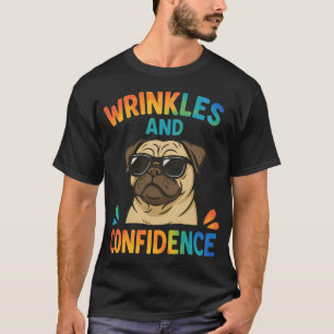 Wrinkles and Confidence Funny Pug Dog with Sunglas T-Shirt