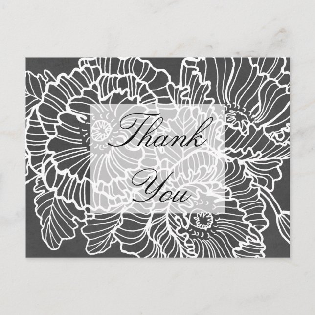 Wrinkly hand drawn flowers poppies thank you card (Front)