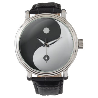 Wrist watch Black Vintage Leather yin yang.