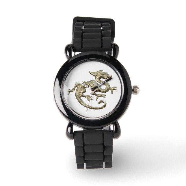 Wrist Watch, Silver Glitter Watch Dragon (Front)