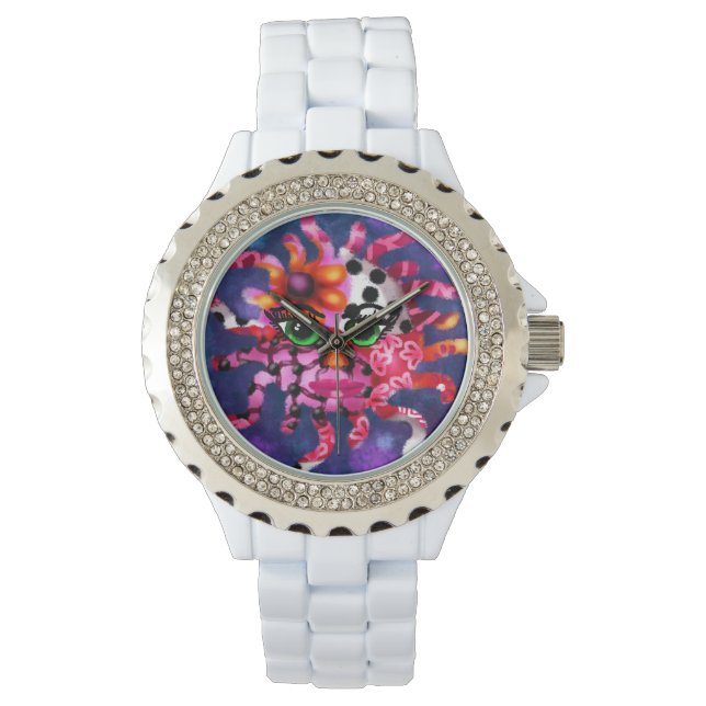 Wrist Watch w/Whimsical Sun Abstract Art (Front)