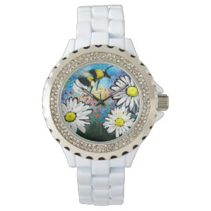Wrist Watch - Whimsical Bumble Bee & Daisies