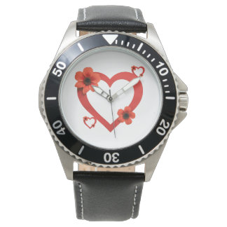 Wristwatch with Red Heart , Minimalist Style
