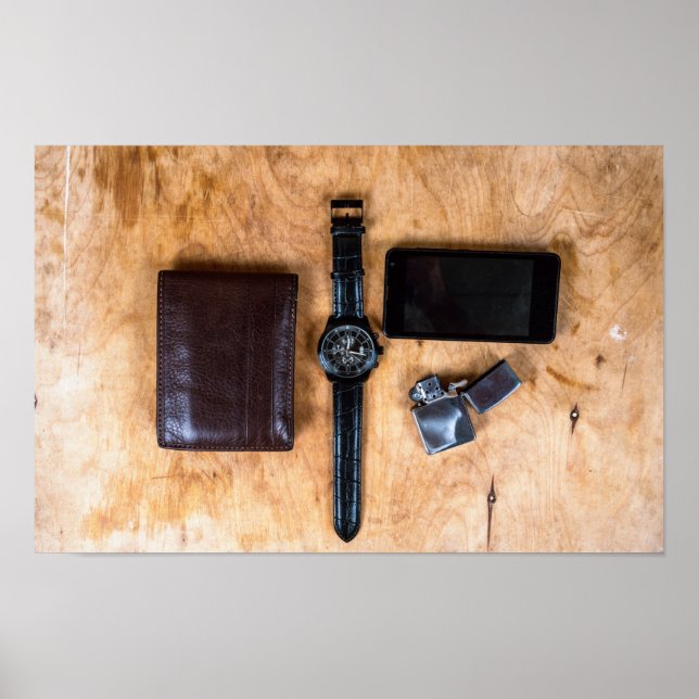 wristwatch with wallet purse and lighter poster (Front)