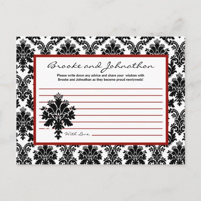 Writable Advice Card Black Red Damask Lace (Front)