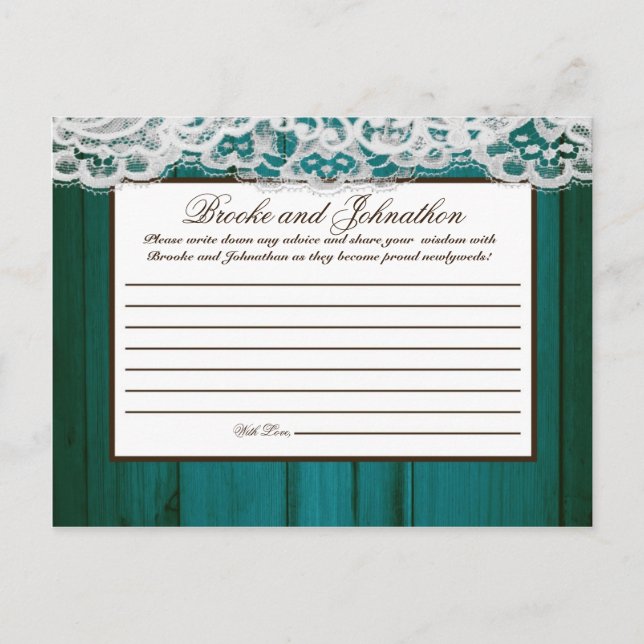 Writable Advice Card Distrissed Teal Wood Lace (Front)