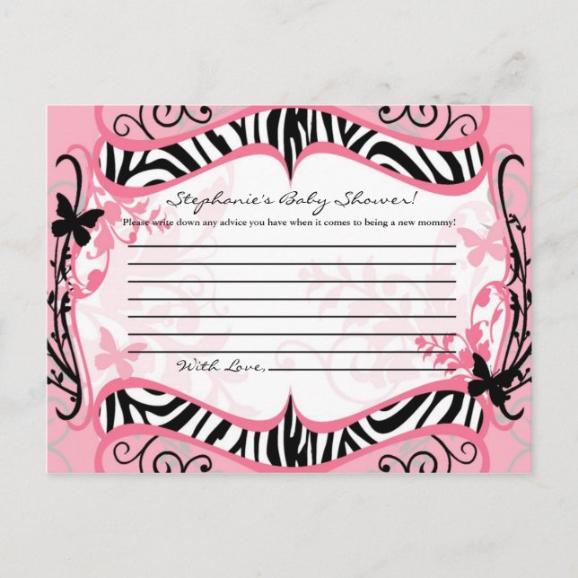 Writable Advice Card Girly Butterfly Zebra Print (Front)