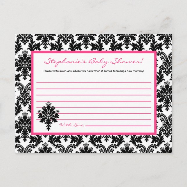 Writable Advice Card Hot Pink Black Damask (Front)