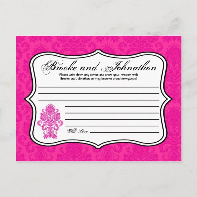 Writable Advice Card Hot Pink Damask Lace Print (Front)