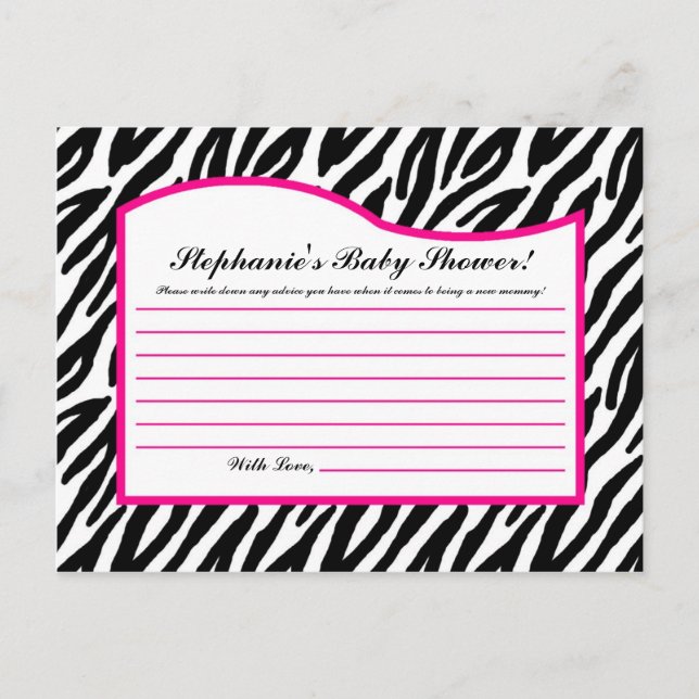 Writable Advice Card Hot Pink Zebra Animal Print (Front)