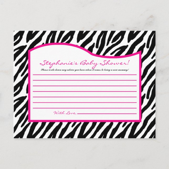 Writable Advice Card Hot Pink Zebra Print (Front)